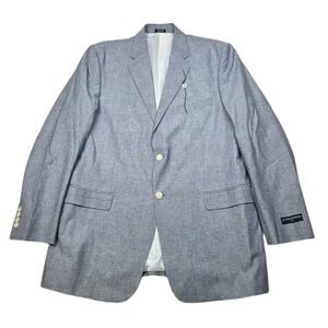 Saddlebred Chambray Sport Coat Mens 46L 46 Blue Cotton Blazer Jacket NEW